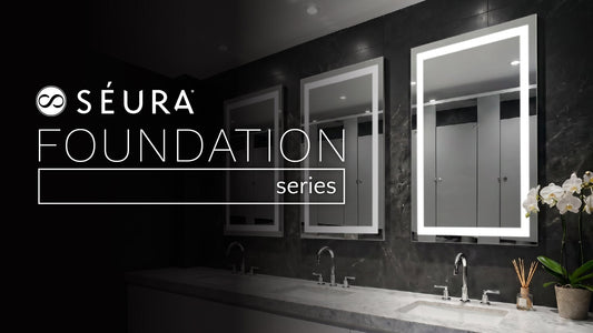 Séura Foundation Series graphic with Align Lighted Mirror in background