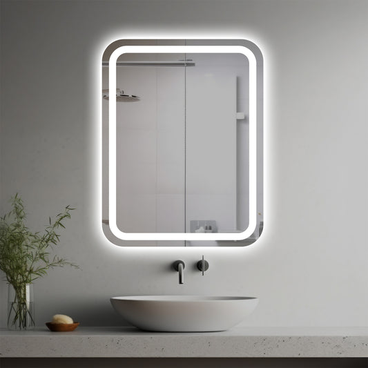 Adagio Lighted Mirror in a modern bathroom over a vessel sink