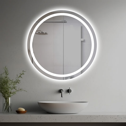 Anissa Lighted Mirror in a modern bathroom over a vessel sink