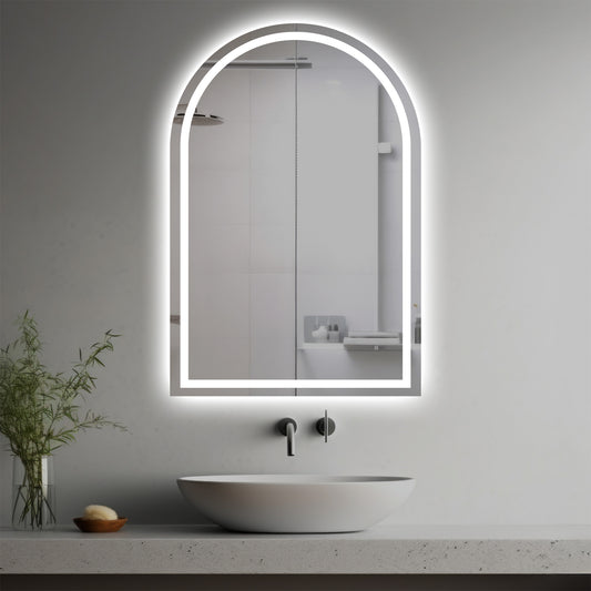 Virginia Lighted Mirror in a modern bathroom over a vessel sink