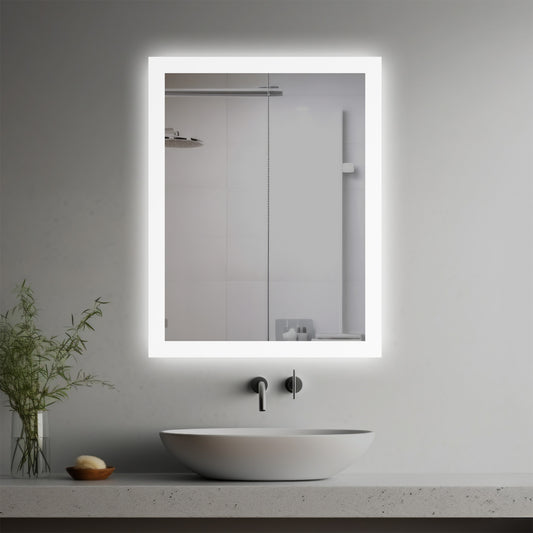 Forte Lighted Mirror in a modern bathroom over a vessel sink