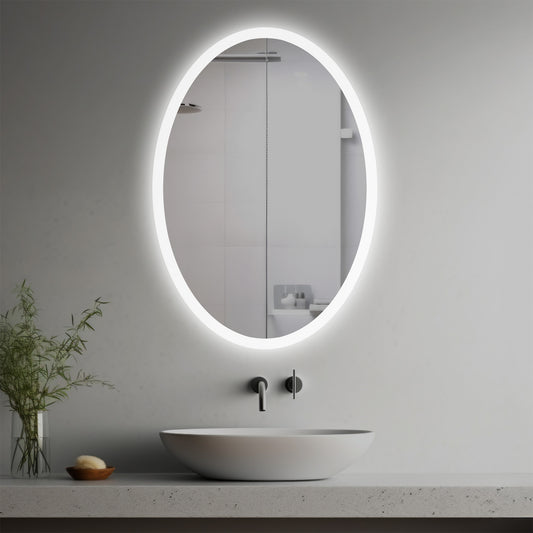 Taylor Lighted Mirror in a modern bathroom over a vessel sink