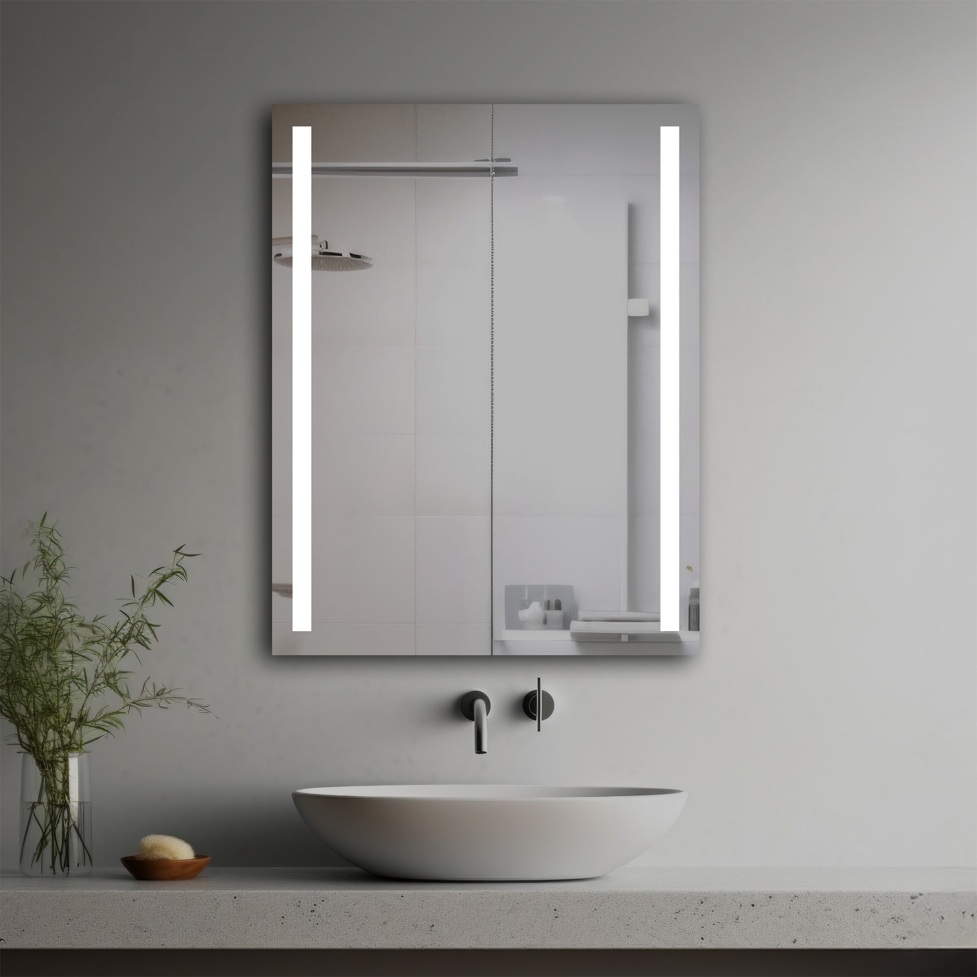 Lumin Lighted Mirror in a modern bathroom over a vessel sink