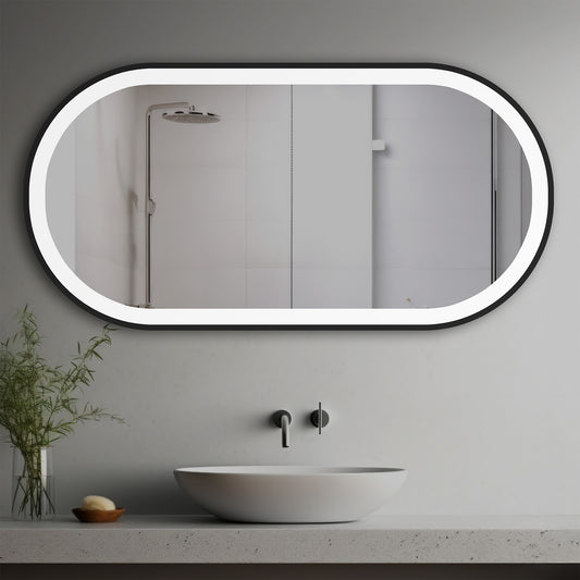 Chroma Lighted Mirror in a modern bathroom over a vessel sink