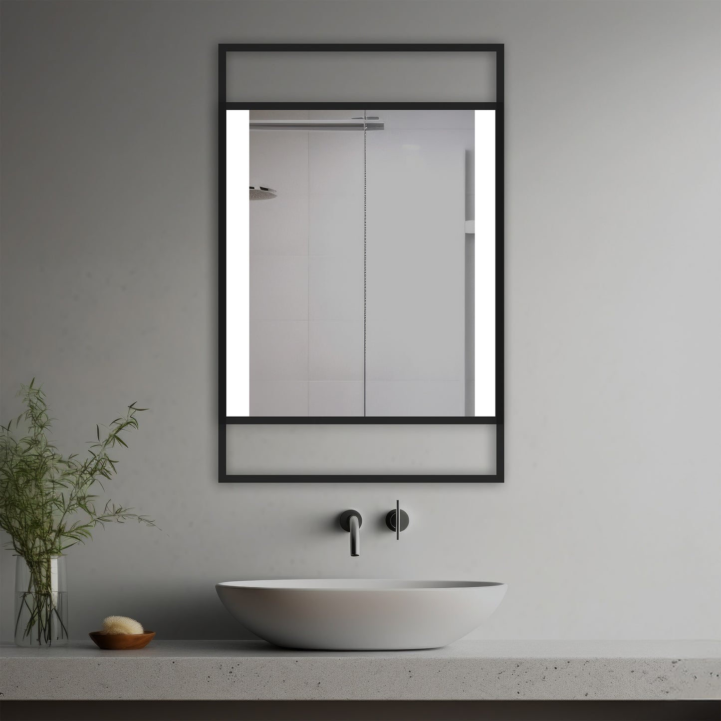 Rothko Lighted Mirror in a modern bathroom over a vessel sink