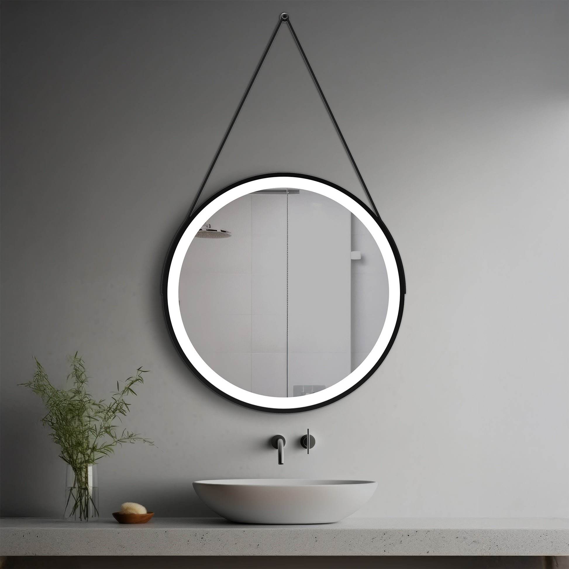 Ingels Lighted Mirror in a modern bathroom over a vessel sink