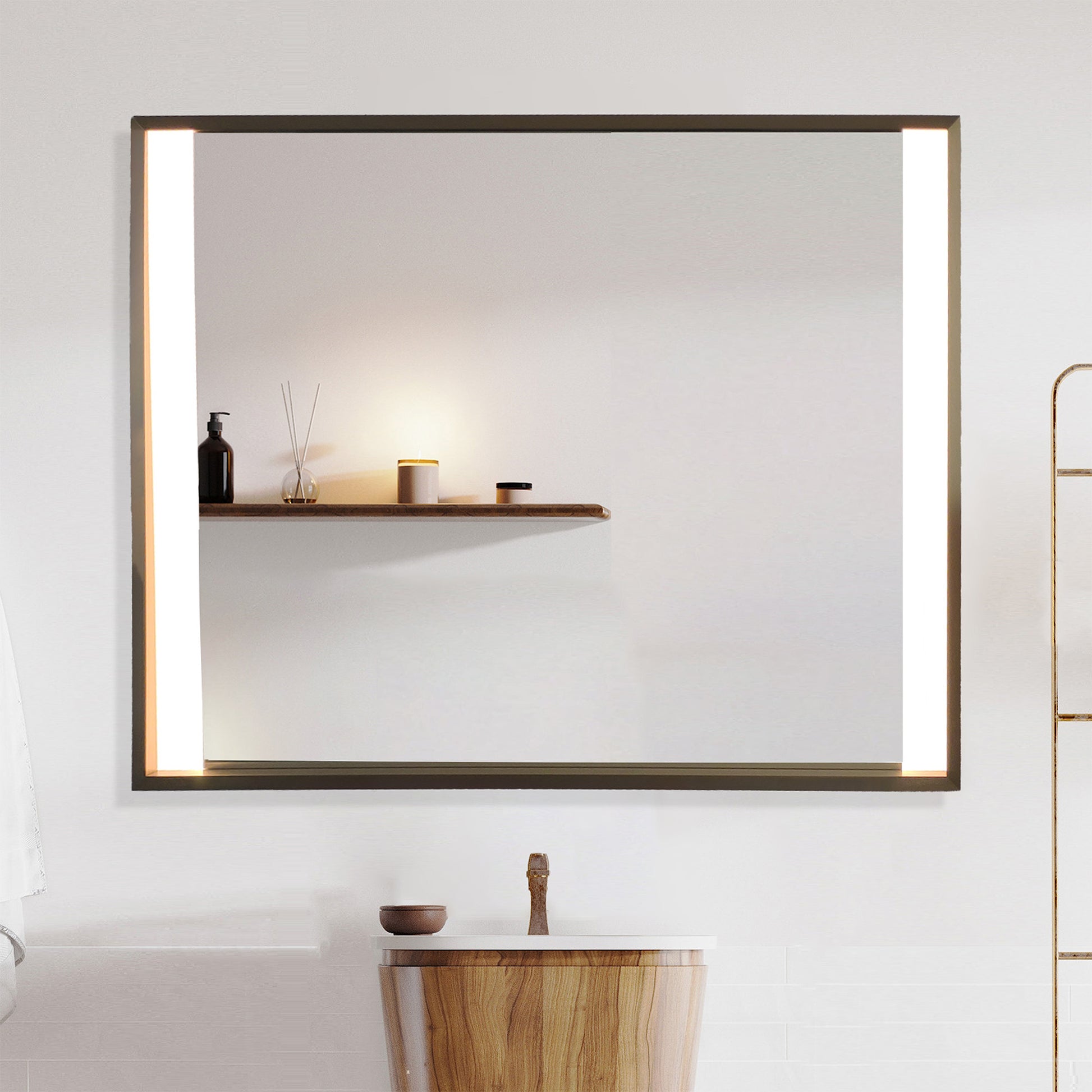 Hopper Lighted Mirror in a modern bathroom over a vessel sink