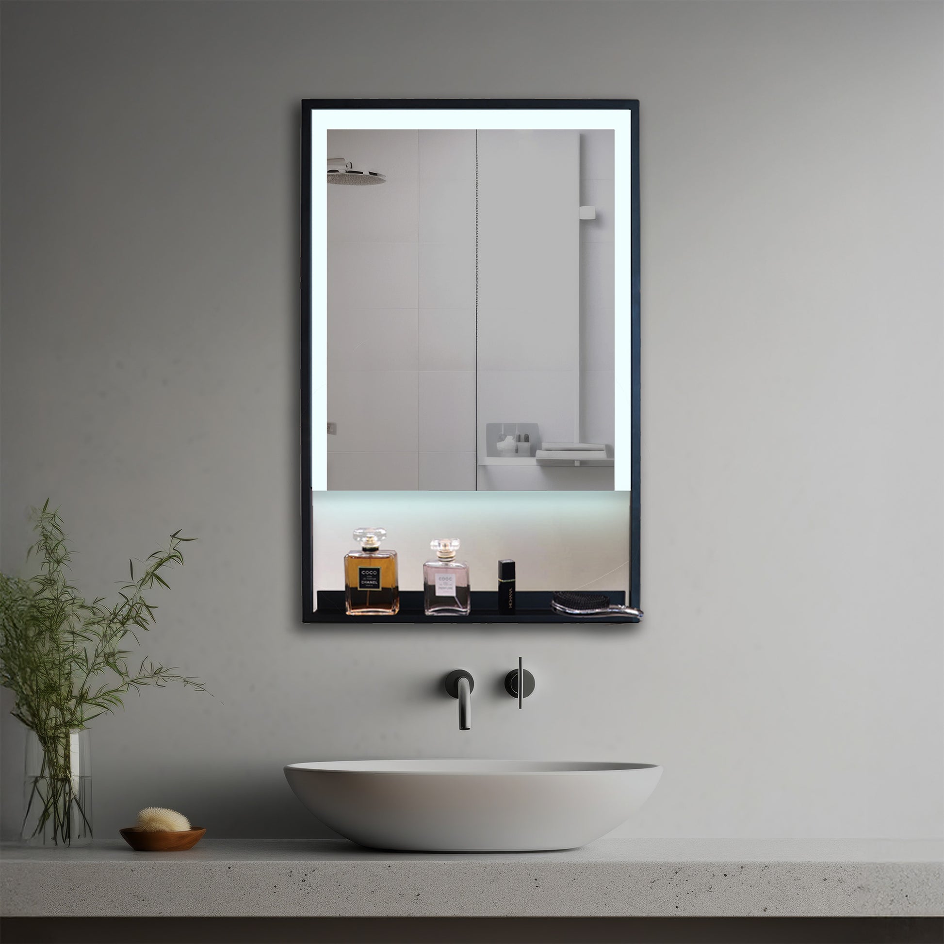 Remarc Lighted Mirror in a modern bathroom over a vessel sink