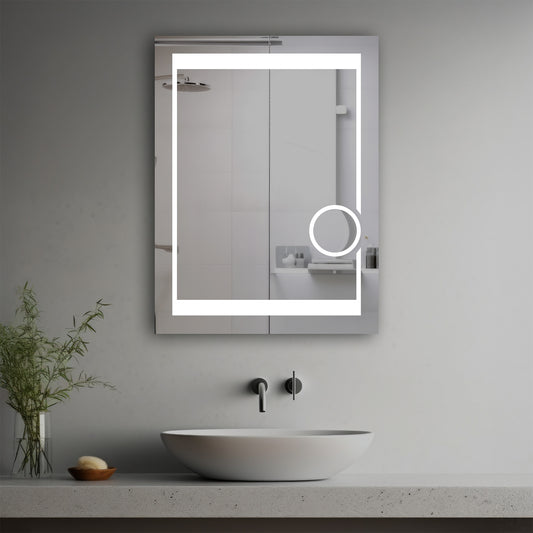 Aldo Lighted Mirror in a modern bathroom over a vessel sink