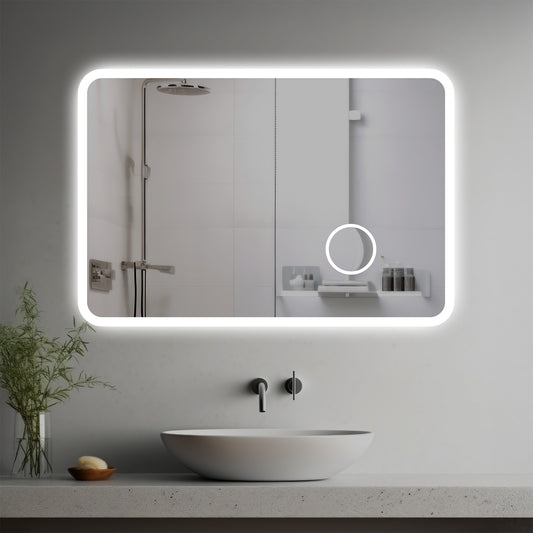 Lina Lighted Mirror in a modern bathroom over a vessel sink