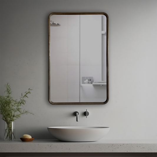 Bali Decorative Mirror in a modern bathroom over a vessel sink