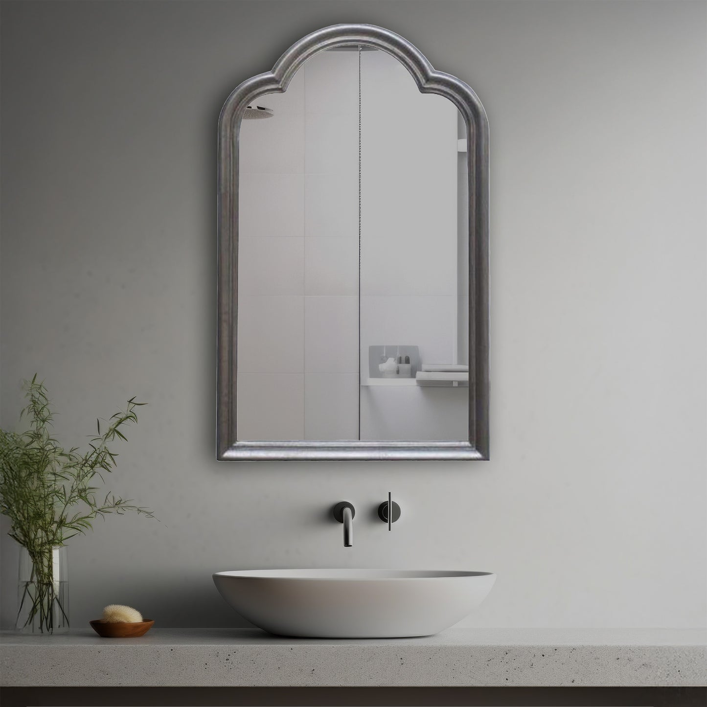 Noa Decorative Mirror in a modern bathroom over a vessel sink