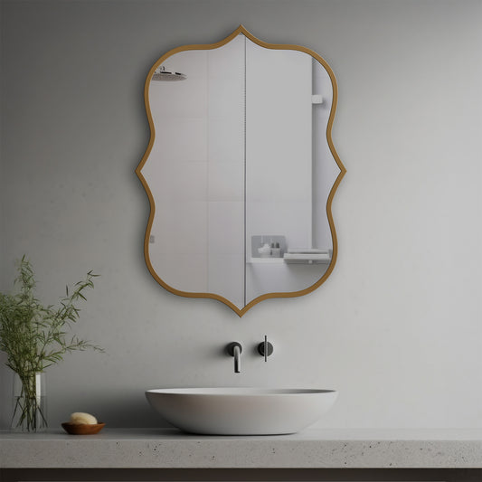 Elen Decorative Mirror in a modern bathroom over a vessel sink