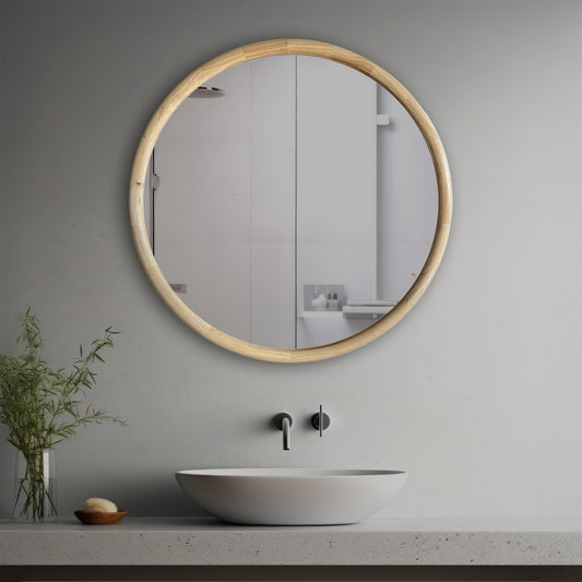 Faye Decorative Mirror in a modern bathroom over a vessel sink