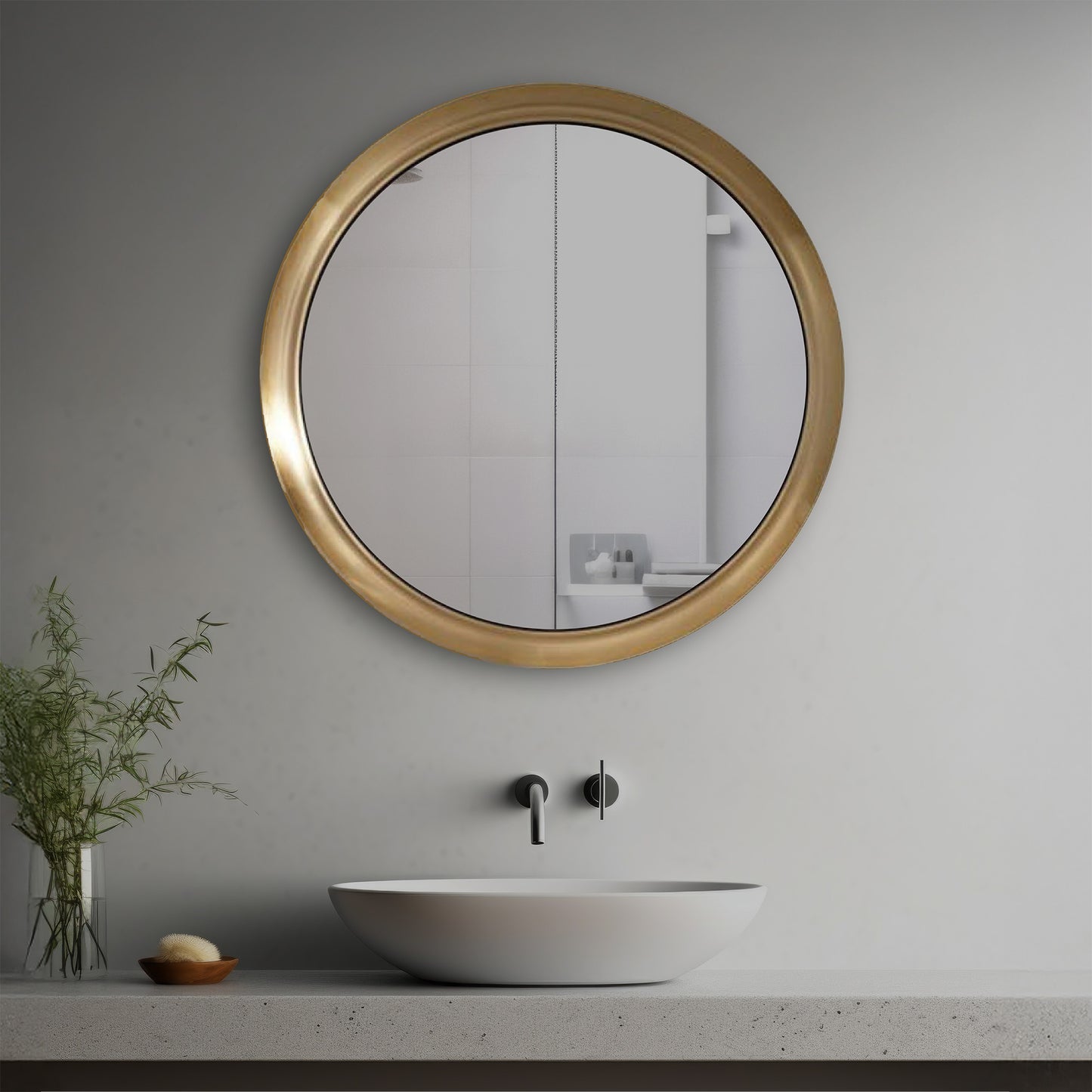 Gale Decorative Mirror in a modern bathroom over a vessel sink