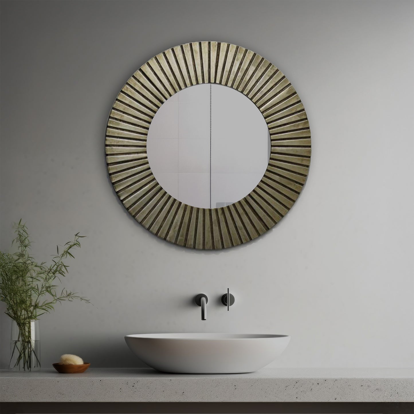 Lia Decorative Mirror in a modern bathroom over a vessel sink