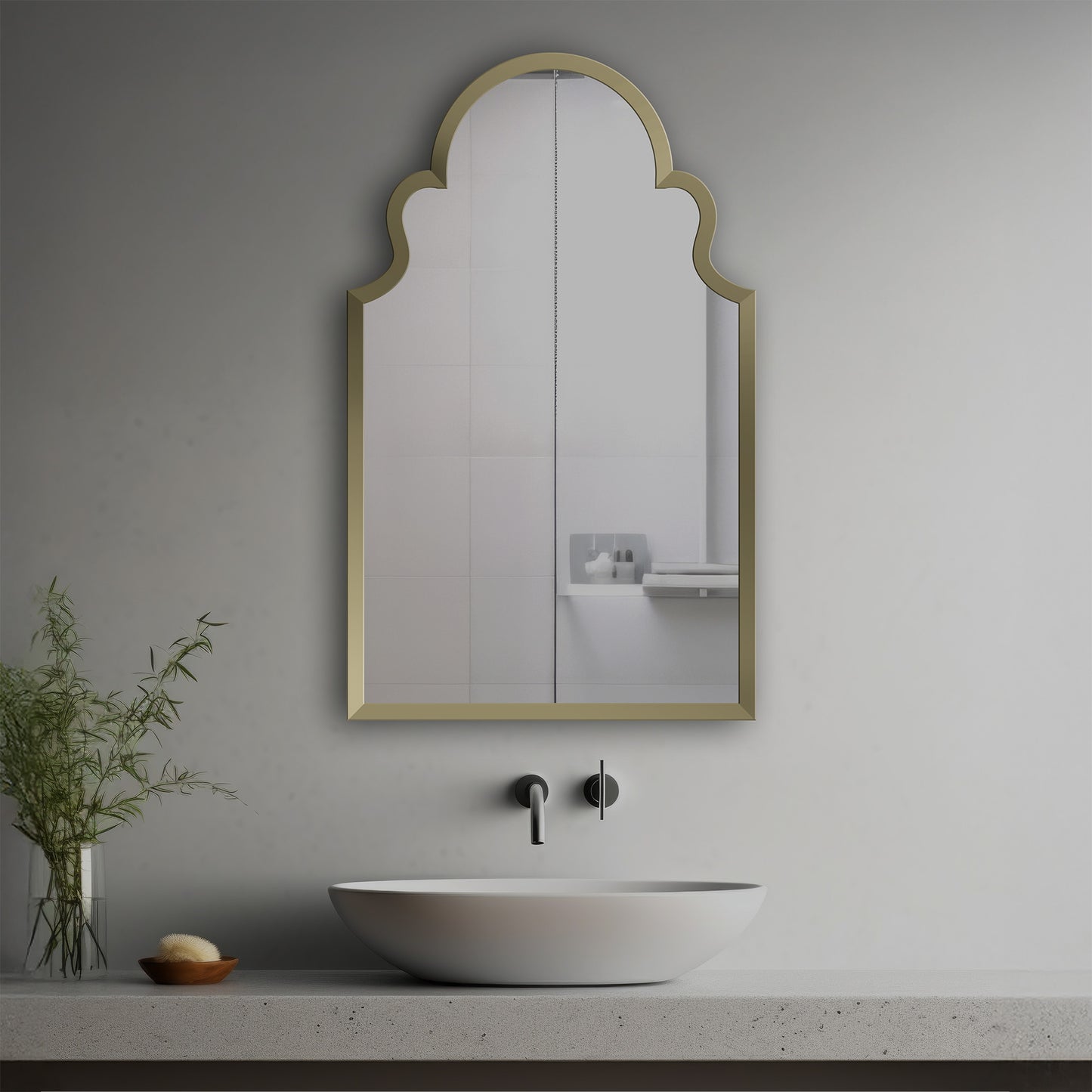 Seren Decorative Mirror in a modern bathroom over a vessel sink