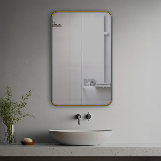 Zea Decorative Mirror in a modern bathroom over a vessel sink