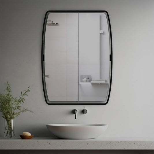 Cira Decorative Mirror in a modern bathroom over a vessel sink