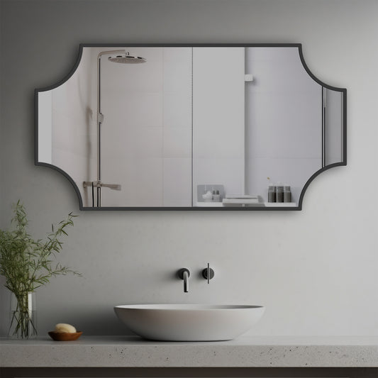 Lyric Decorative Mirror in a modern bathroom over a vessel sink