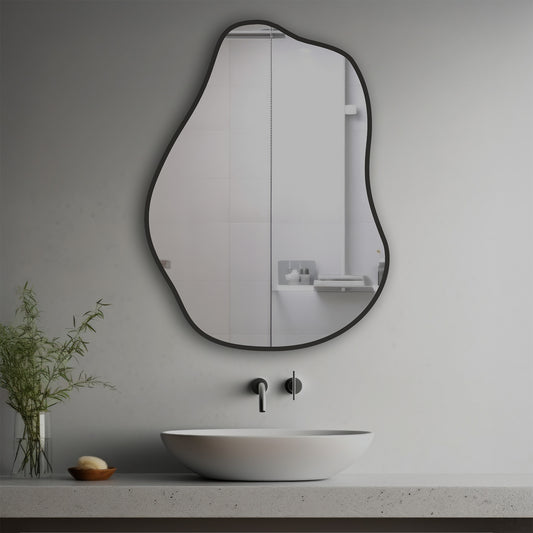 Nola Decorative Mirror in a modern bathroom over a vessel sink