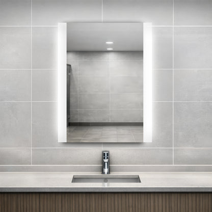 Veil Lighted mirror in bathroom with a sink, and tiled walls