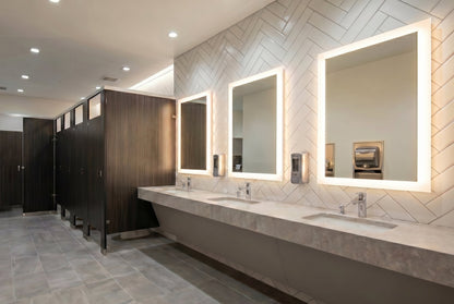 Three Facet Lighted mirrors in a modern bathroom