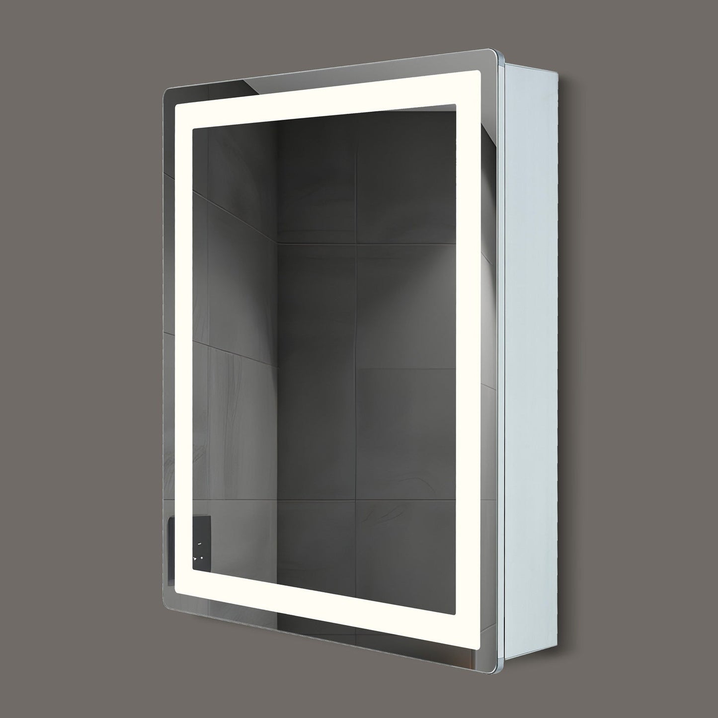 Stella Lighted Medicine Cabinet in a bathroom with adjustable shelves and storage