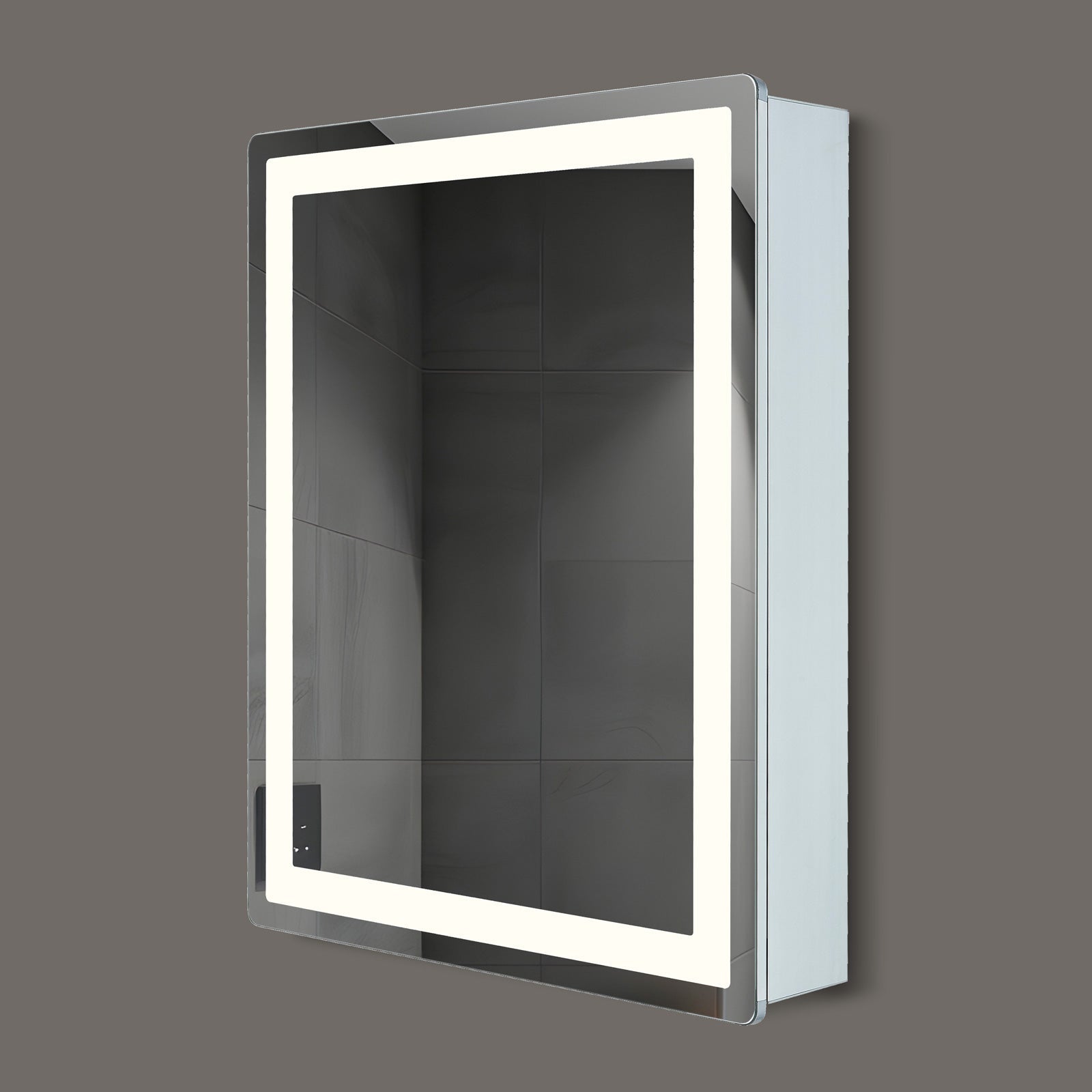 Stella Lighted Medicine Cabinet in a bathroom with adjustable shelves and storage